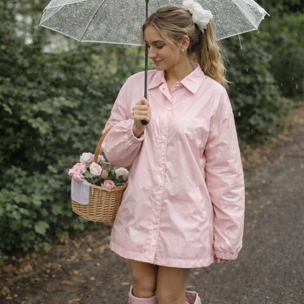 Vintage Coquette Pastel Soft Girl Pink Rain Jacket Windbreaker Minimalist Chic